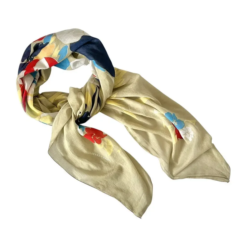 Vintage Geoffrey Beene Colorful Tropical Hawaiian Beach Print Cotton Scarf Shawl